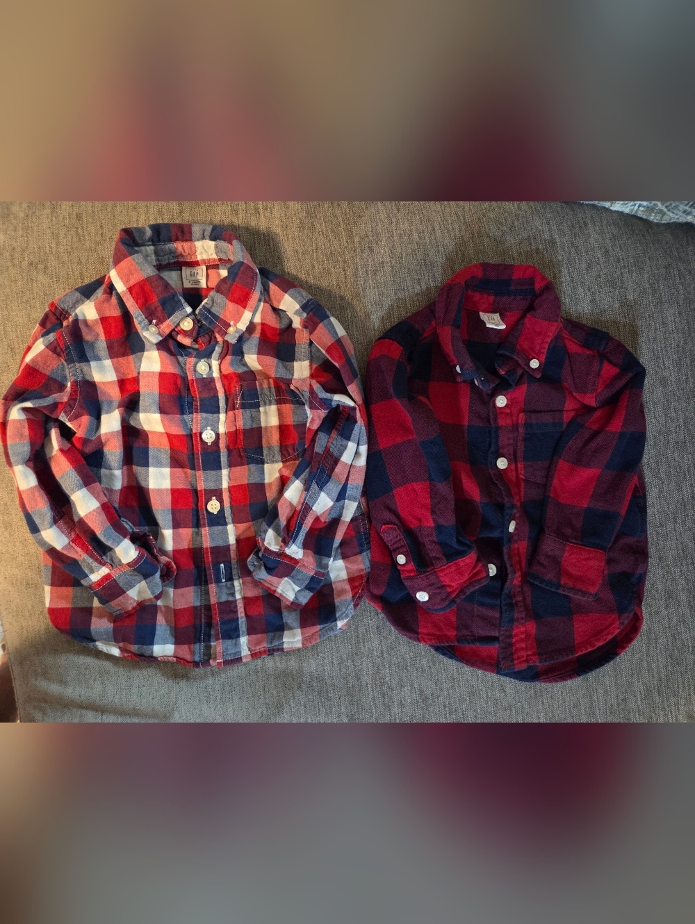 2 GAP Kids Red & Navy Plaid Button-Up Shirt, Size 18-24M/2T
